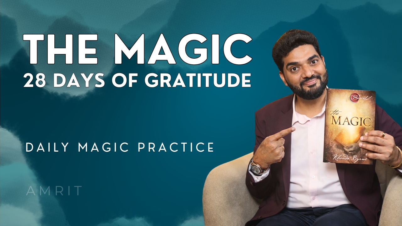 Man promoting gratitude book, smiling.